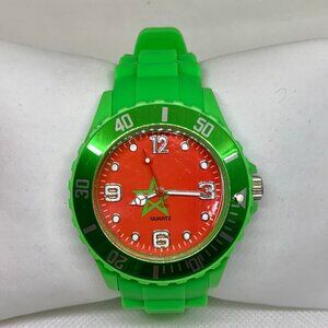Morocco country flag dial sports wrist watch unisex green tone 43m running